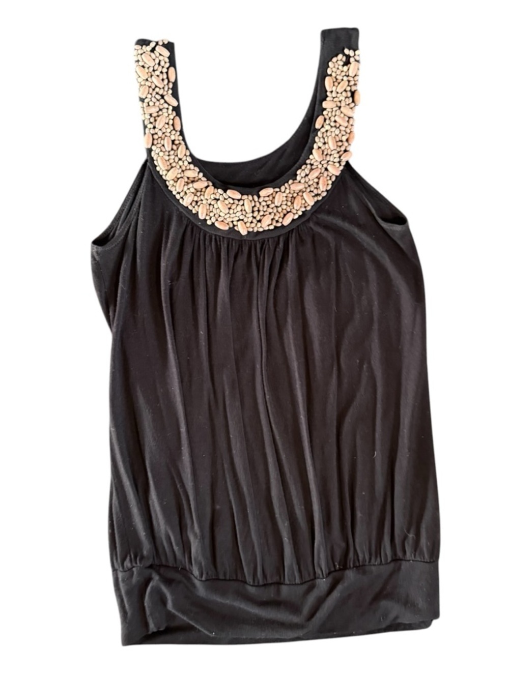 Body Central Y2K Boho Black Tank Top with Beaded Neckline